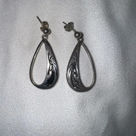 Vintage Teme Navajo Kokopelli Sterling Silver Earrings Signed - Picture 2 of 4
